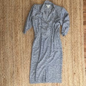 Navy and white midi dress, faux wrap, vintage